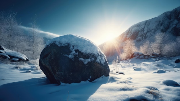 Schnee auf einem Felsen im Schnee