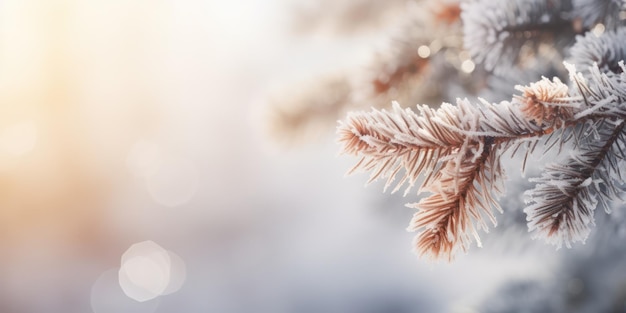 Schnee auf einem Tannenzweig Weihnachten Hintergrund Kopie Raum Bokeh Licht