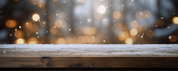 Schnee auf einer Fensterbank mit verschwommenem Hintergrund