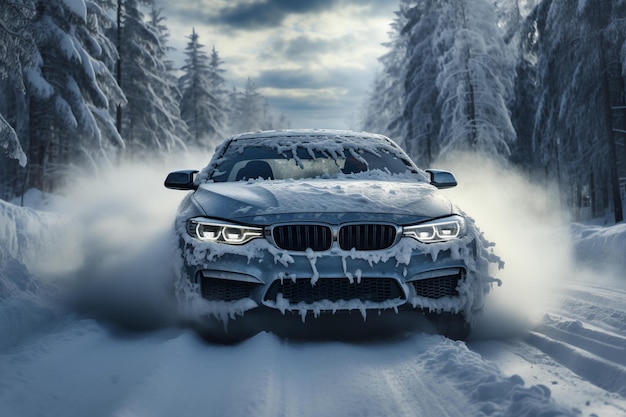 Schnee bedeckte Autos auf der Straße bei Schneefall im Winter