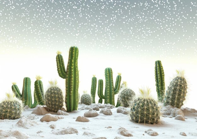 Schnee bedeckte Kaktuspflanzen Ein einzigartiges Winterbild in der Natur