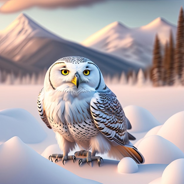 Schnee-Eule Abstrakte Tierwelt Hintergrund 3D-Illustration