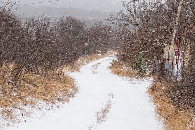 Schnee- und Winterlandschaft und Ansicht in Georgia