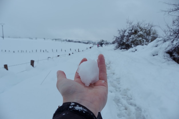 Schneeball zur Hand ohne Handschuh