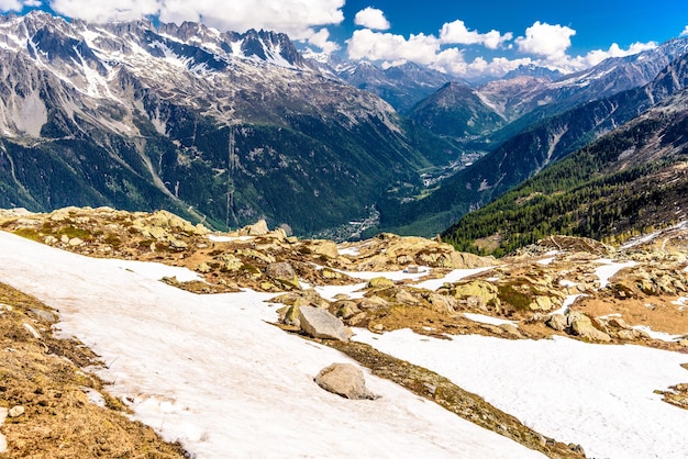 Schneebedeckte Berge Chamonix Mont Blanc HauteSavoie Alpen Frankreich