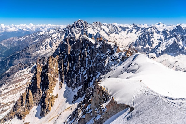 Schneebedeckte Berge Chamonix Mont Blanc HauteSavoie Alpen Frankreich