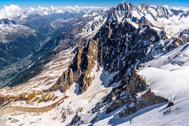 Schneebedeckte Berge Chamonix Mont Blanc HauteSavoie Alpen Frankreich