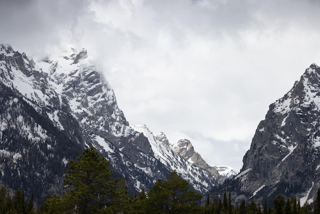 Schneebedeckte Berge in der Frühlingssaison der amerikanischen Landschaft