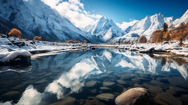 Schneebedeckte Berge und Seen im Himalaya tagsüber