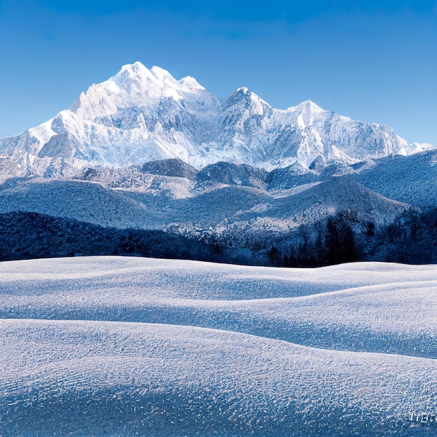 Schneebedeckte Berggipfel im Winter Digitale Illustration