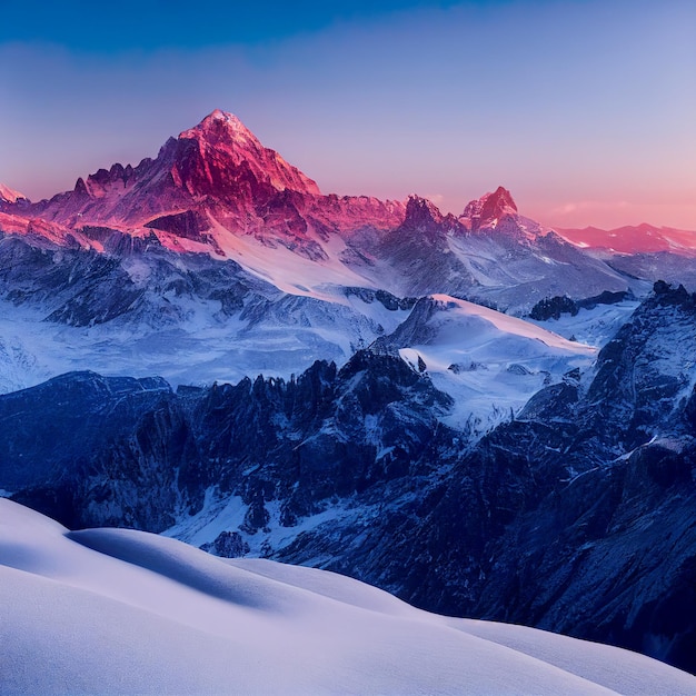 Schneebedeckte Berggipfel im Winter Digitale Illustration