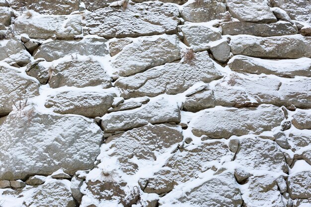 Schneebedeckte Felswand im Winter