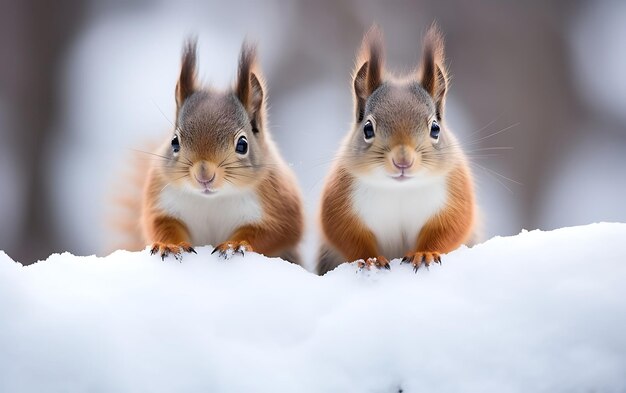 Foto schneebedeckte morgen eichhörnchen stehen im schnee