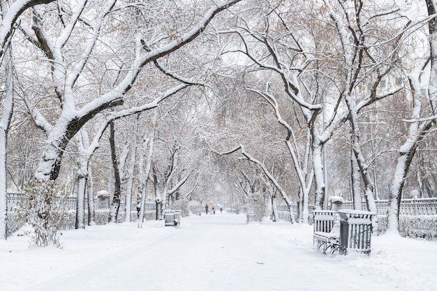 schneebedeckte Stadt im Winter eine schneebedeckte Gasse