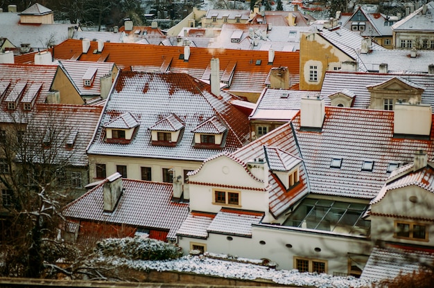 Schneebedeckte stadt im winter