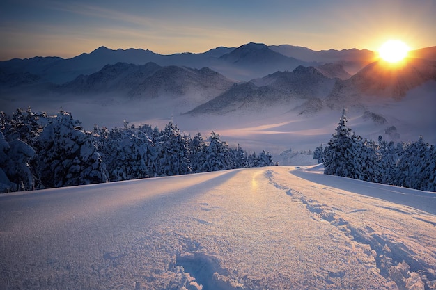 Schneebedeckte Straße im Berg