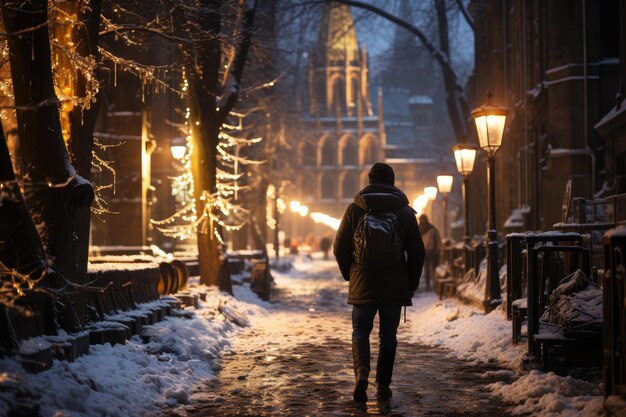 Foto schneebedeckte straße im vorort im winter am silvesterabend