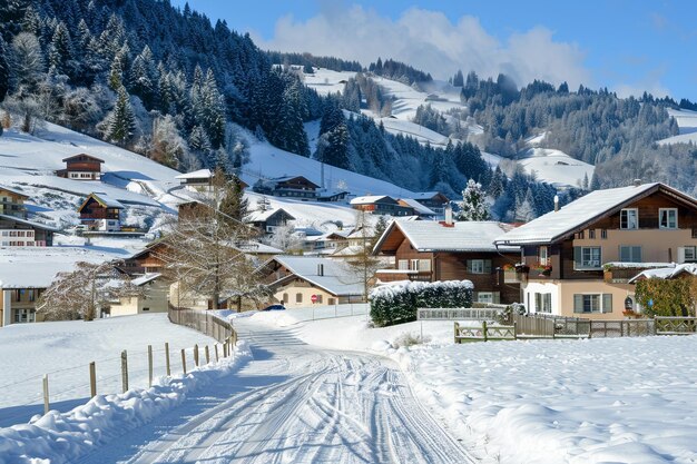 Foto schneebedeckte straße vor den häusern