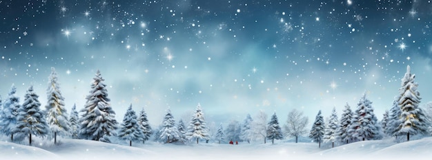 Schneebedeckte Weihnachtsbäume mit fallendem Schnee in Schattierungen von Weiß und Himmelsblau Generative KI