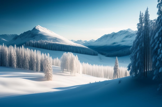 schneebedeckter Berg und Baum