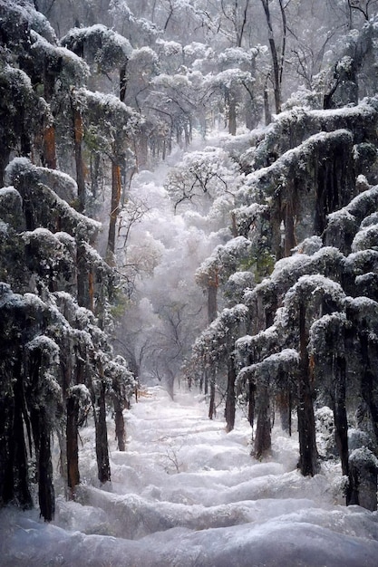 Schneebedeckter Waldweg