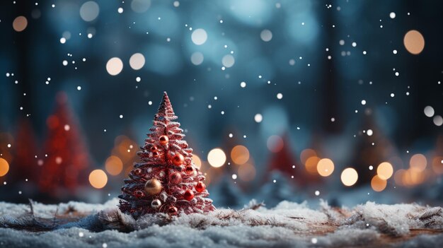 schneebedeckter Winterhintergrund mit Weihnachtsbaum und Schneeflocken Natürlicher Winter Weihnachtshintergrund