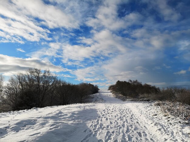 Schneebedecktes Feld gegen den Himmel