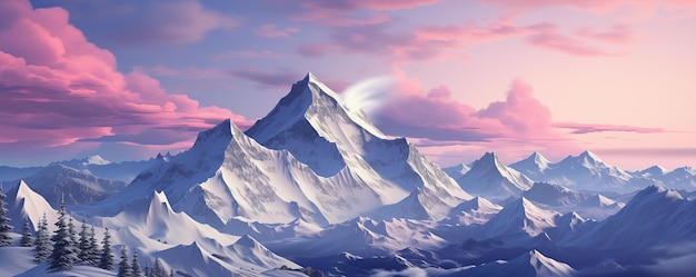 Schneeberg mit einem rosa Himmel