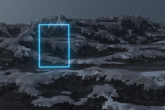 Schneeberglandschaft mit leuchtenden Linien 3D-Rendering