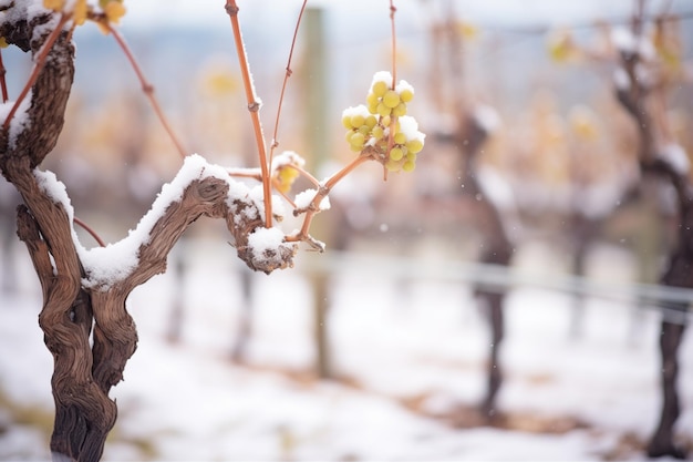 Schneebestäubte Weinreben im Winter