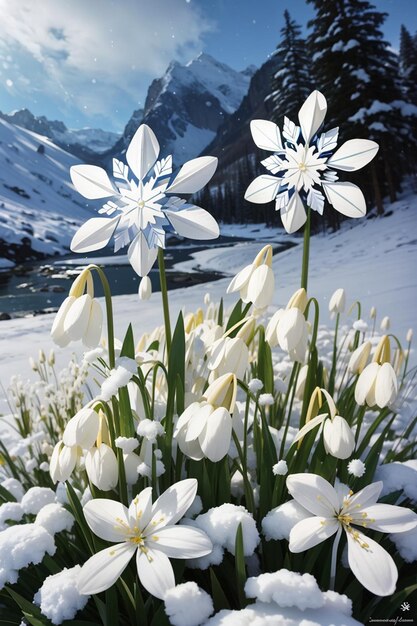 Foto schneeblumen in den bergen