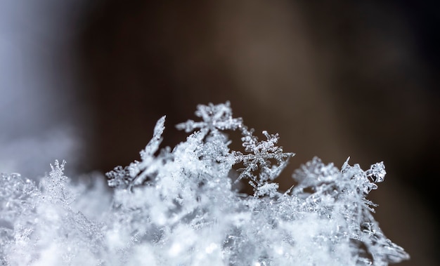 Schneeflocke auf natürlicher Schneewehe hautnah Weihnachten und Winter Hintergrund