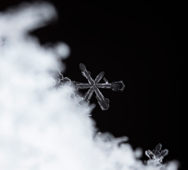 Schneeflocke auf Schnee Winterferien und Weihnachtshintergrund