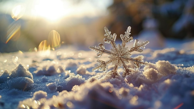 Schneeflocke auf Schneehaufen