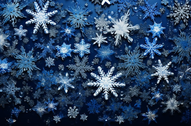 Schneeflocken auf blauem Hintergrund Weihnachts- und Neujahrs-Hintergrund