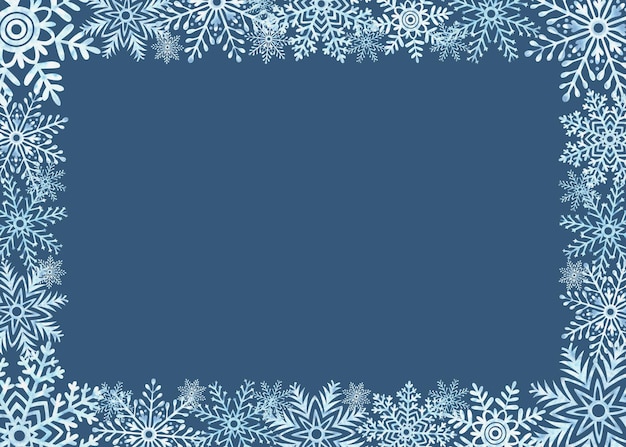 Schneeflocken auf dunklem Hintergrund Vorlage Postkarte mit Kopie Weltraum Eissterne für Weihnachten oder