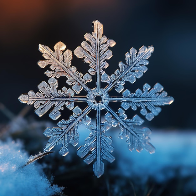 Schneeflocken-Feiertagsornament Weihnachtsdekoration kristallklare Form Nahaufnahme des Schneeelements Schneeflocken Symmetrie der Geometrie Winter