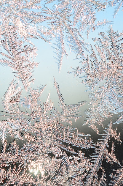 Schneeflocken Frost auf Fensterglas