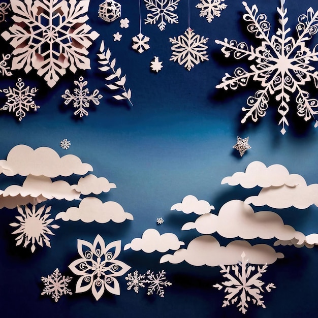 Schneeflocken und Wolken Winterwetter traditionelles Design aus Papier traditionelles Papercut-Papier