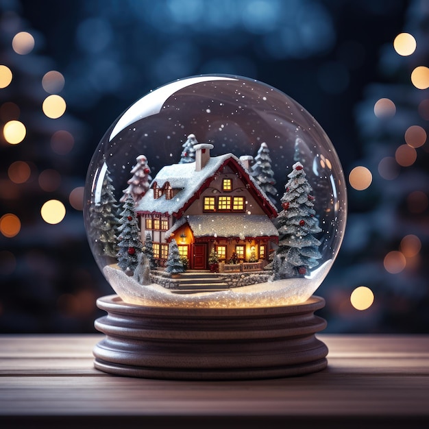Schneekugel mit einem Weihnachtshaus darin