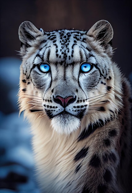 Foto schneeleopard frontal mit blauen augen generative ai