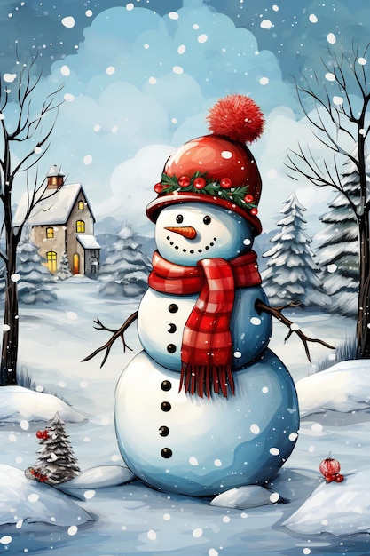 Schneemann Aquarell-Illustration Urlaubsdesign Grafik-Clipart