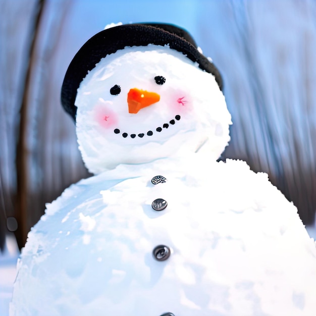 Foto schneemann aus schnee, der tagsüber mit einer karotte hergestellt wurde