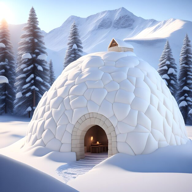 Foto schneemann-igloo in gebirgigem gelände weihnachtstapetenbild