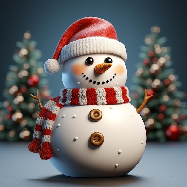 Schneemann-Ikone mit Weihnachtsmütze, isolierte 3D-Renderdarstellung