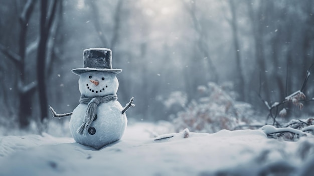 Schneemann im Schnee im Stil eines Bokeh-Panoramas
