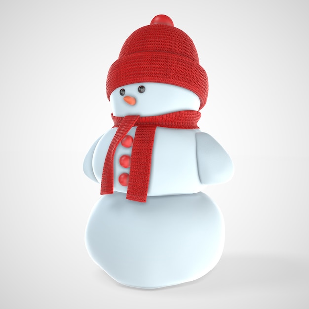 Schneemann in roter Mütze. 3D-Rendering-Illustration.