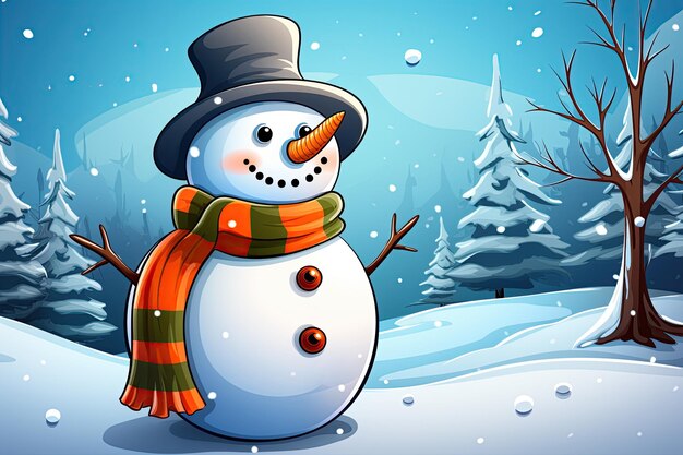 Schneemann mit festlichem Schal geschmückt Schneewinter-Wunderland mit KI generiert