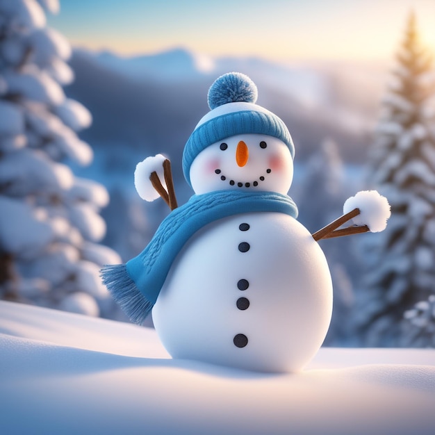 Schneemann mit Winterlandschaft und Schnee, hochwertiger Hintergrund