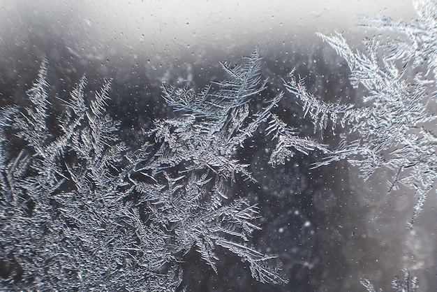 Schneemuster auf dem Glas vor Frost